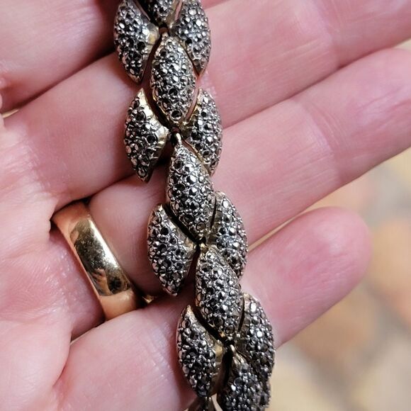 Vintage Marcasite Gold Over Sterling Link Bracelet - Picture 5 of 8